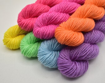 Mini Skeins Pastel Rainbow - Set of 7 - Hand Dyed Sport Weight Yarn - 100% Fine Organic Non Superwash Merino Wool