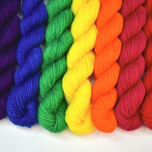Mini Skeins Rainbow - Set of 7 - Hand Dyed Light Fingering/Heavy Lace Weight Yarn - 100% Superwash Merino Wool