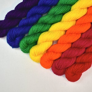 Mini Skeins Rainbow Set of 7 Hand Dyed Light Fingering/Heavy Lace Weight Yarn 100% Superwash Merino Wool image 4