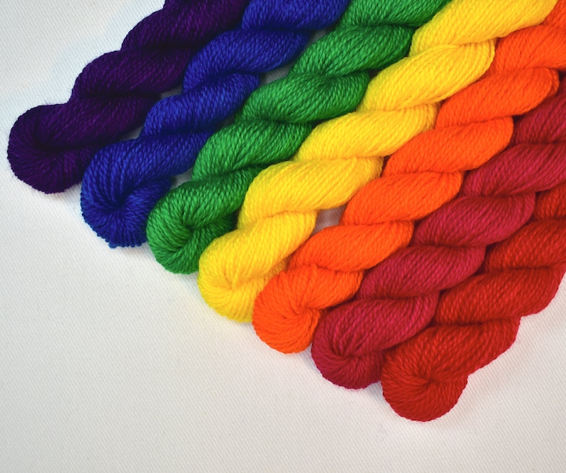 Mini Skeins Rainbow Set of 7 Hand Dyed Light Fingering/Heavy Lace Weight Yarn 100% Superwash Merino Wool image 4