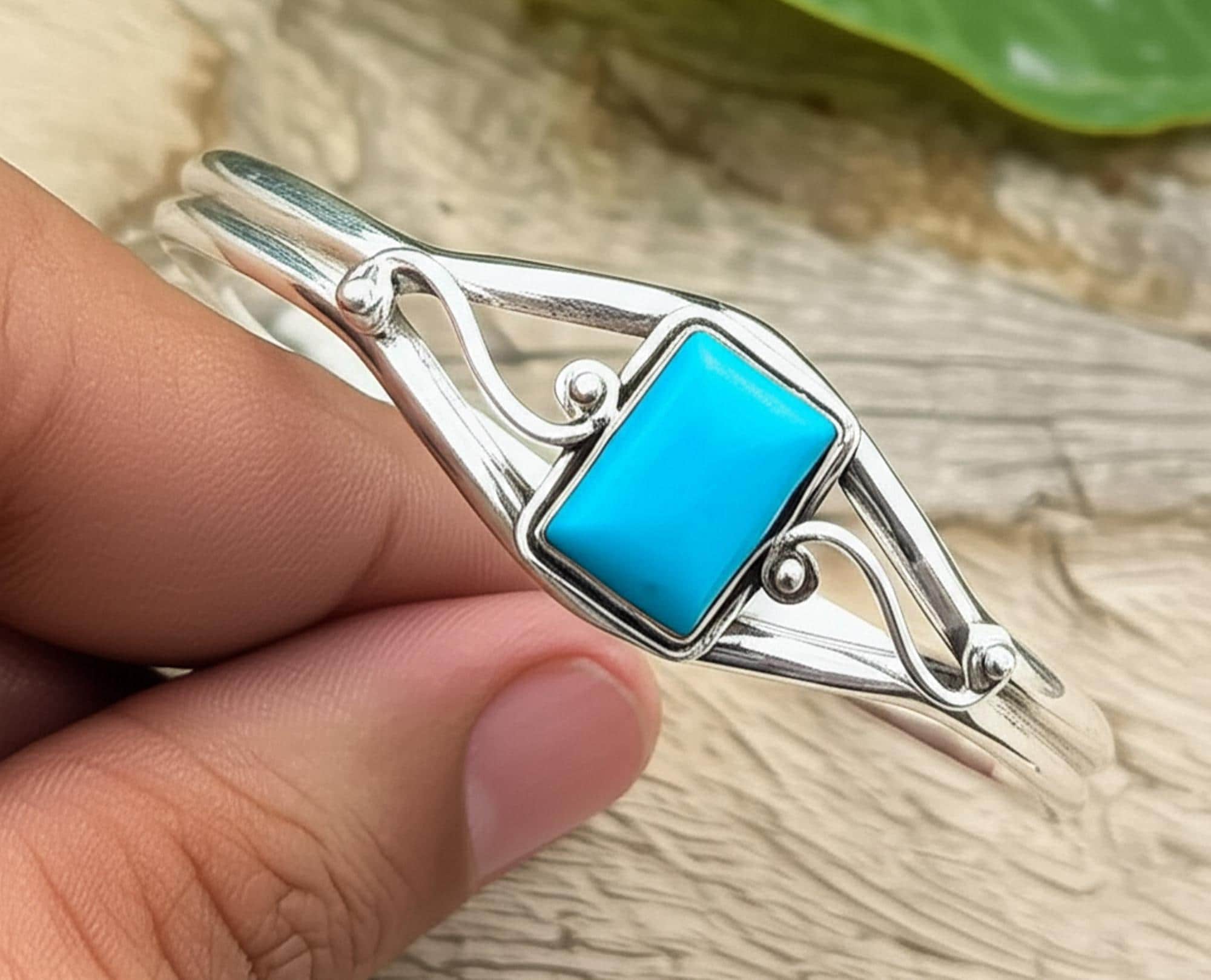 Sleeping Beauty Turquoise Bangle: Handmade 925 Sterling Silver