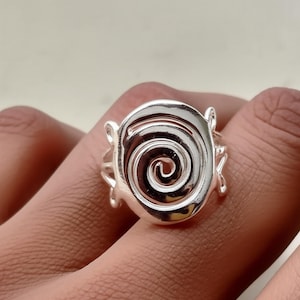 925 Sterling Silver Spiral Ring | Handmade Swirl Pattern Boho Ring | Symbolic Statement Ring for Women | Adjustable Tribal Silver Ring