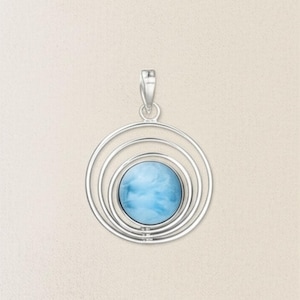 Exclusive Larimar &quot;Tranquil Clouds&quot; Azure Gold Pendant Super Blue Larimar Stone World&#39;s Best Larimar by Larimar Gemstone
