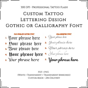 Diseño de letras para tatuajes personalizados: fuente gótica o caligráfica, tatuaje temporal PNG PDF