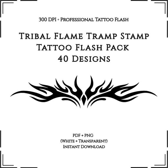 Tribal Flame Tramp Stamp Tattoo Flash Pack 40 Designs – Blackwork