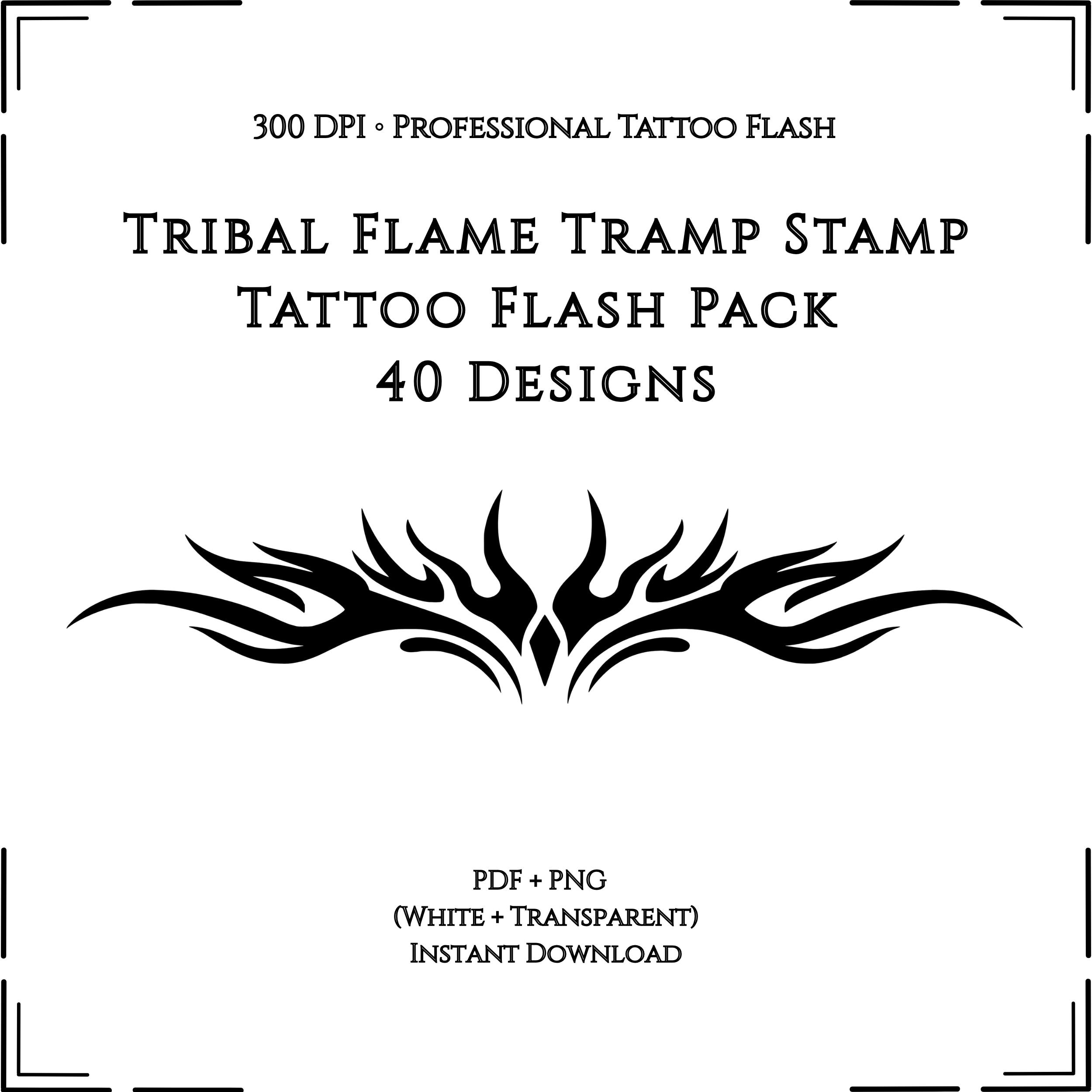 Tribal Flame Tramp Stamp Tattoo Flash Pack 40 Designs – Blackwork