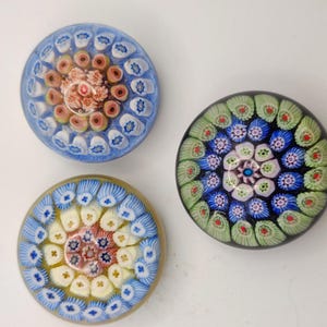 3 Superb Vintage Strathearn Millefiori miniature Paperweights c1970&#39;s