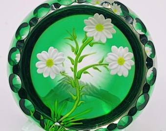William Manson large  Lampwork Glass Paperweight | Unique  Daisies Limited Edition Floral Art Collectible 1999