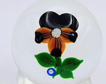 John Deacons  floral Glass Paperweight Pansy signed  Art Collectible rare