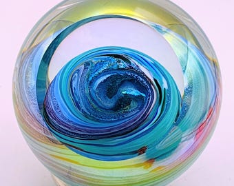 Glass Eye Studios Celestial 'Uranus' glass paperweight 2007