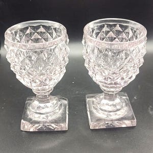 2 Delightful Victorian Hobnail cut Rummers with Pedestal base with a slight tinge of Pink