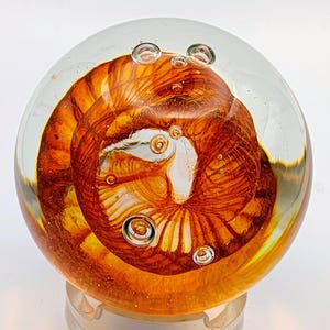 Beautiful vintage Caithness Glass Paperweight 'Carnival' yellow by Colin Terris 1985