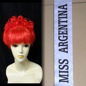 Beetlejuice Miss Argentina wig and sash