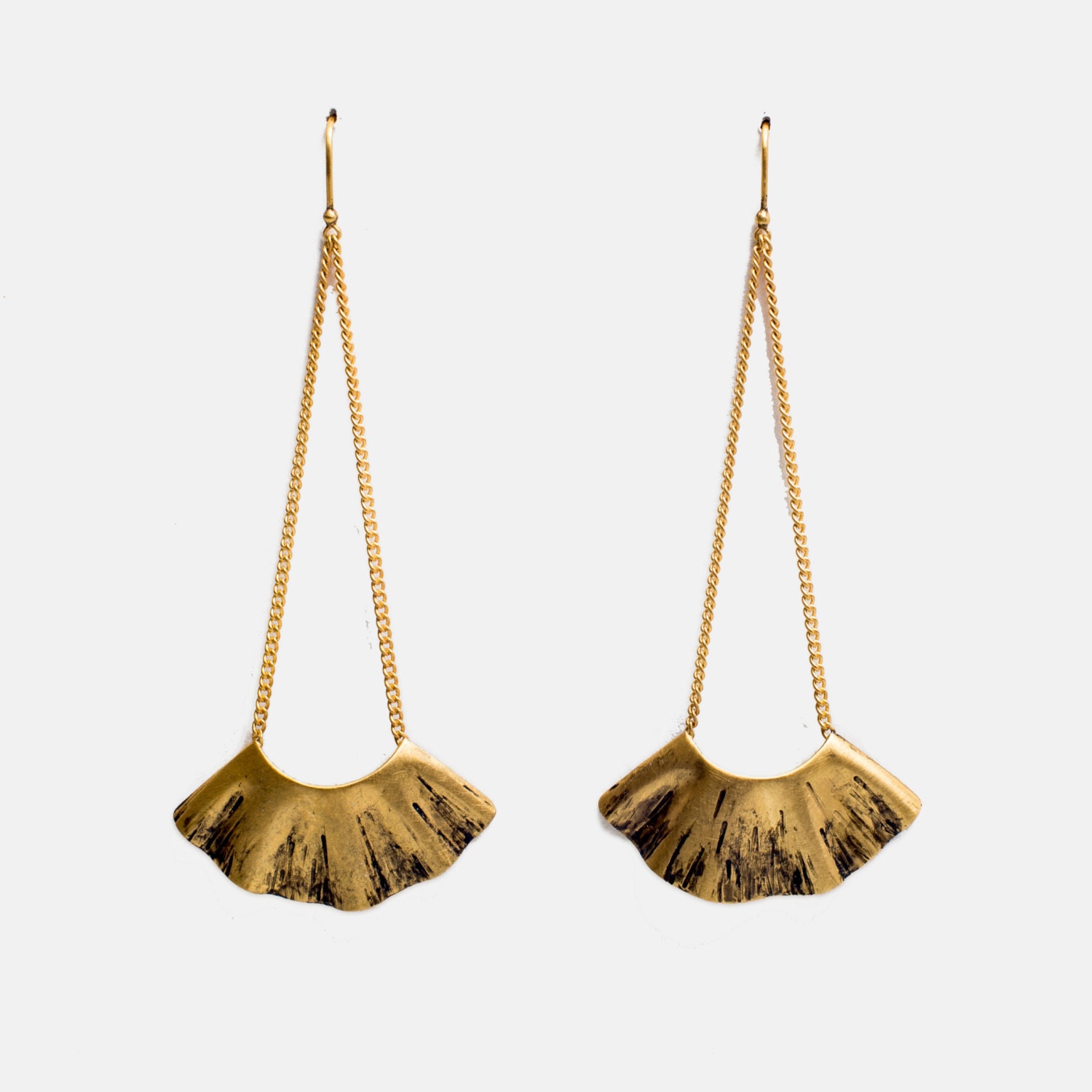 Gold Long Fan Earrings - Etsy