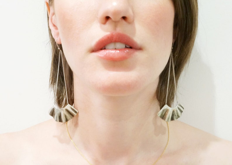 Silver Long Fan Earrings image 3