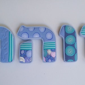 Letras hebreas personalizadas, arcilla polimérica millefiori, disfraz hecho, niños