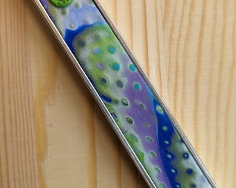 Whimsical Mezuzah case, made in Israel, polymer clay in silver casting, kosher, judaica, gift for jewish home