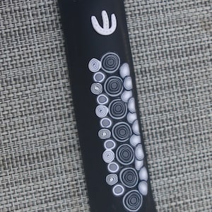 Modern Mezuzah Case in Brown, White and Turquoise, with Millefiori slices, Polymer clay, Judaica, Jewish Wedding