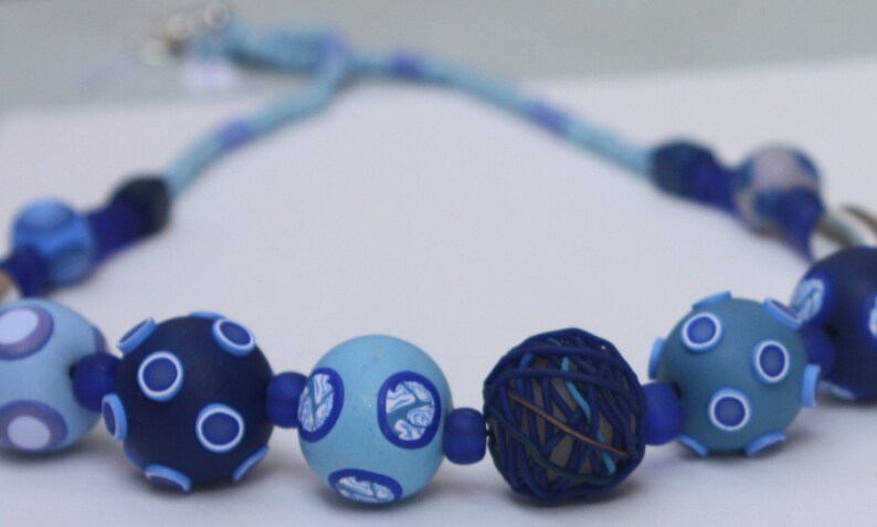Festive Long Necklace in Blue, Polymer Clay Beads - Etsy Israel