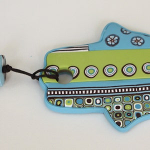 Large Hamsa wall hanging in green, aqua and brown, polymer clay, wall decor, made in Israel image 5