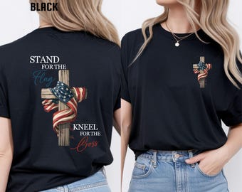 Stand for the Flag Kneel for the Cross Sweatshirt, Christian Patriotic Crewneck, American Flag Cross Shirt, Jesus and America