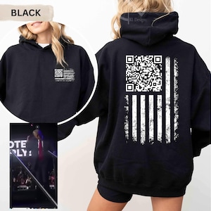 QR Code Flag Trump Dance – Minimalist American Flag Graphic, Scan Code Pullover, Unisex Streetwear Crewneck, White Oversized Sweater