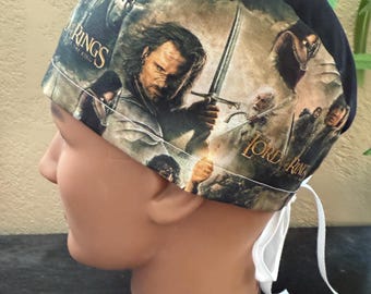 LOTR Scrub Cap - RARE out of print Fabric - 3 Sizes, Button Option (D-101)