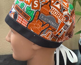 TX Longhorns Scrub Cap - 2 Sizes, Button Option (D-101)