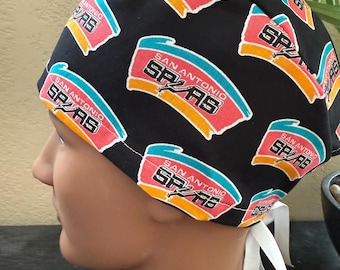 San Antonio Spurs Scrub Cap - RARE Out of Print Fabric - 2 Sizes, Button Option (D-101)