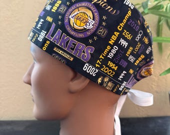 LA Lakers Scrub Cap - RARE out of print Fabric - 2 Sizes, Button Option (D-101)
