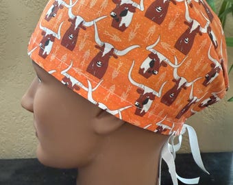 TX Longhorns Scrub Cap - 2 Sizes, Button Option (D-101)