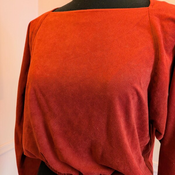 Vintage 70er Jahre Hippie Boho Rost Rot Bauern Bluse, Damen S/M
