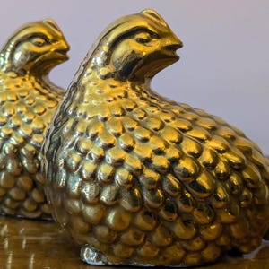 Vintage Gold Glaze Ceramic Quail Figurine Pair