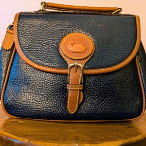 Vintage Dooney & Bourke Dark Navy Blue Genuine Leather Crossbody Purse, Pebbled All Weather Leather