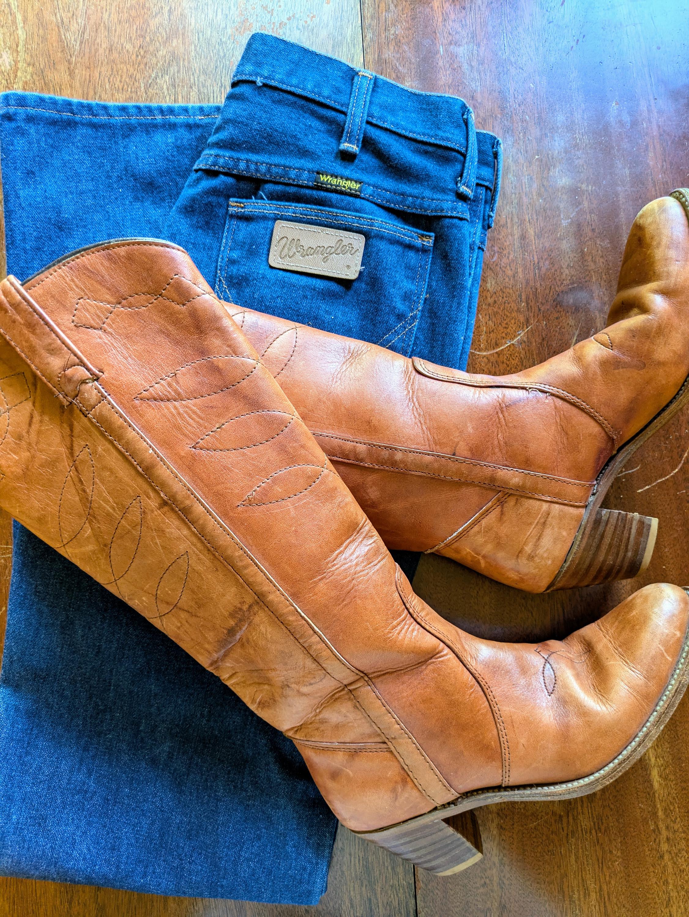 Vintage 70's Genuine Leather Brown Woman's Western Tall Cowboy Boots, Woman's 7 1/2