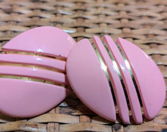 Vintage 80's Pink and Gold Tone Stud Statement Earrings Costume Jewelry