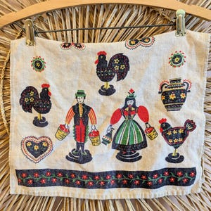 Vintage Linen Dutch Folk Art Tea Towel