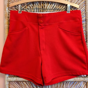Vintage 70&#39;s Gym Shorts - Bright Cherry Red High-Waisted Short-Shorts, Woman&#39;s Medium