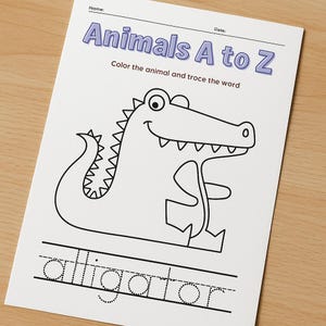 Hoja de trabajo con animales del alfabeto: páginas para colorear imprimibles de la A a la Z para preescolar y jardín de infantes