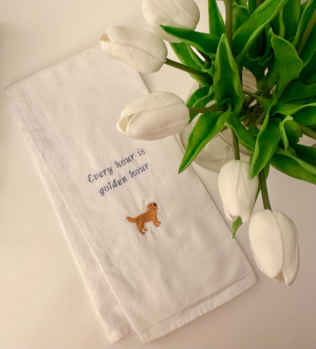 Embroidered Golden Retriever Tea Towel: Dog Lover Gift