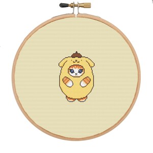 Mofusand Pompompurin Cat Cross Stitch Patten, Sanrio Cross Stitch, Anime Cross Stitch, Kawaii Cross Stitch, Beginner Cross Stitch, Easy