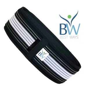 May include: Black and white back support belt with a logo that says "BW Best Ways".