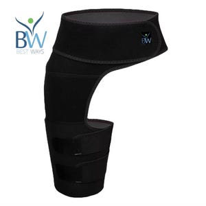 Puede incluir: Soporte de muslo negro con correas ajustables y cierre de velcro. El soporte tiene el logotipo "BW BEST WAYS" en la parte delantera y trasera.