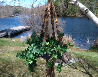 Saranac Macrame Plant Hanger With Yellow Beads