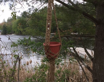 Northern Lights Macrame Plant Hanger With Merlot and White Beads