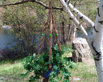 Saranac Macrame Plant Hanger With Spring Green Beads