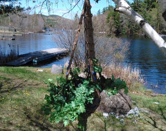 Northern Lights Macrame Plant Hanger With Blue Lake Beads