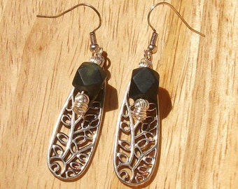 Plated Sterling Silver and Jade Vine Earrings - Free Shipping