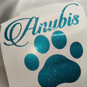 Car Sticker JDM cute pet name upper Calligraphy with Dogpaw Dog sticker 12cm long | glitter vinyl | sparkle sticker | bling