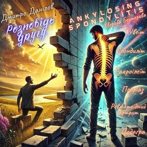May include: A man with a glowing spine stands in front of a broken brick wall. The text "Ankylosing Spondylitis" is written in large letters above him. The text "Spondylitis" is written in smaller letters below him. The text "Psoriasis" is written in smaller letters below him. The text "Rheumatoid Arthritis" is written in smaller letters below him. The text "Gout" is written in smaller letters below him. The text "Sacroiliitis" is written in smaller letters below him. The text "Spondylitis" is written in smaller letters below him. The text "Uveitis" is written in smaller letters below him. The text "Ankylosing Spondylitis" is written in large letters above him. The text "Disease of Bechterew" is written in smaller letters below him.
